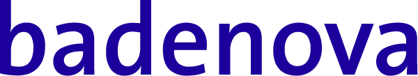 Logo der badenova in blauem Schriftzug auf transparentem Hintergrund.